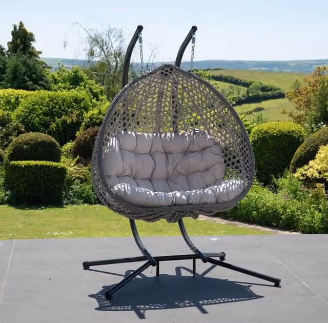 Artemis Home Alston Double Garden Hanging Egg Chair in Light Grey – 1