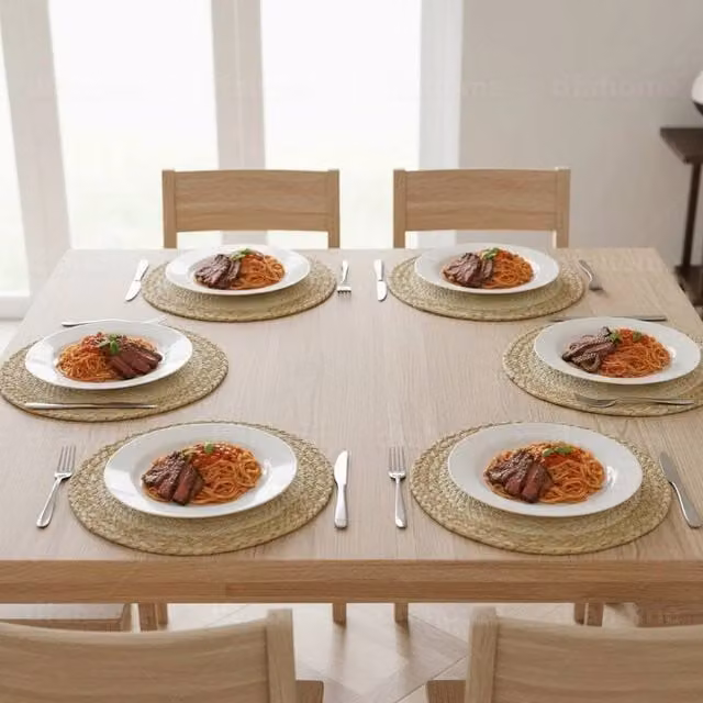 NESTLUNE Set of 6 Woven Seagrass Placemats and 6 Coasters in Brown, Round, 30 cm Diameter – 1