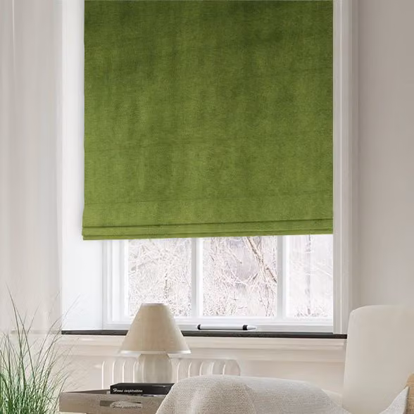 Terrys Clarence Velvet Made to Measure Roman Blind in Green Leaf Pattern