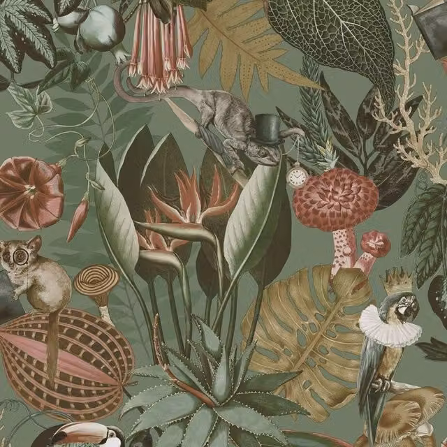 Holden Décor Wonderland Tropical Green Botanical and Animal Patterned Matt Paper Wallpaper