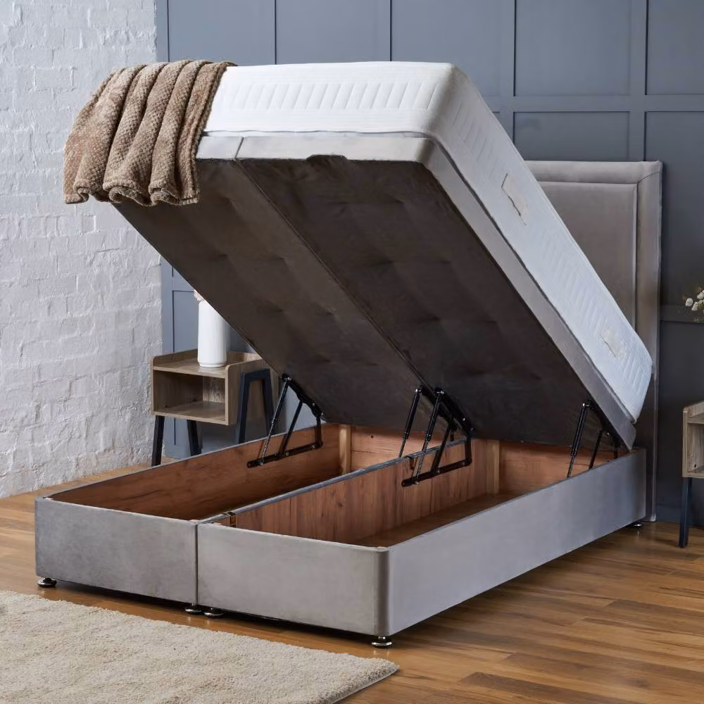 BSSPOKE Ella Ottoman Divan Bed with 54 inch Headboard in Silver Plush Velvet, King Size, W/D/H: 180 x 200 cm – 3