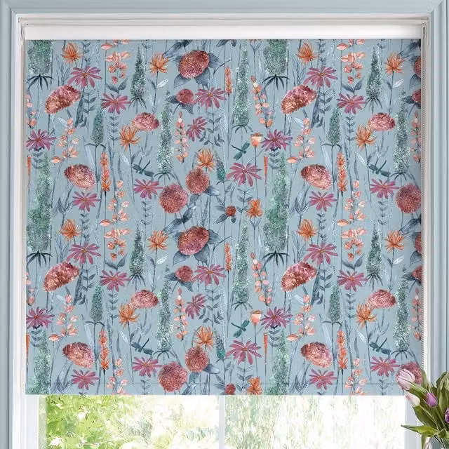 Voyage Florabunda Made to Measure Blackout Roller Blind in Cornflower Blue Floral Pattern