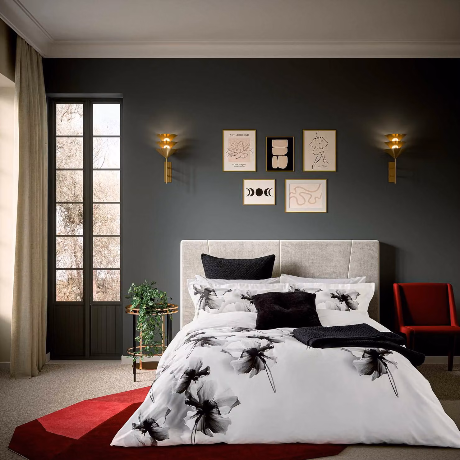 Ted Baker Amund Floral Cotton Sateen Duvet Cover and Pillowcase Set in White and Black, W: 140 cm, L: 200 cm – 2