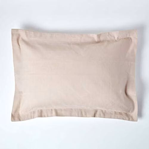 Homescapes Linen and Combed Cotton Oxford Pillowcase, Beige