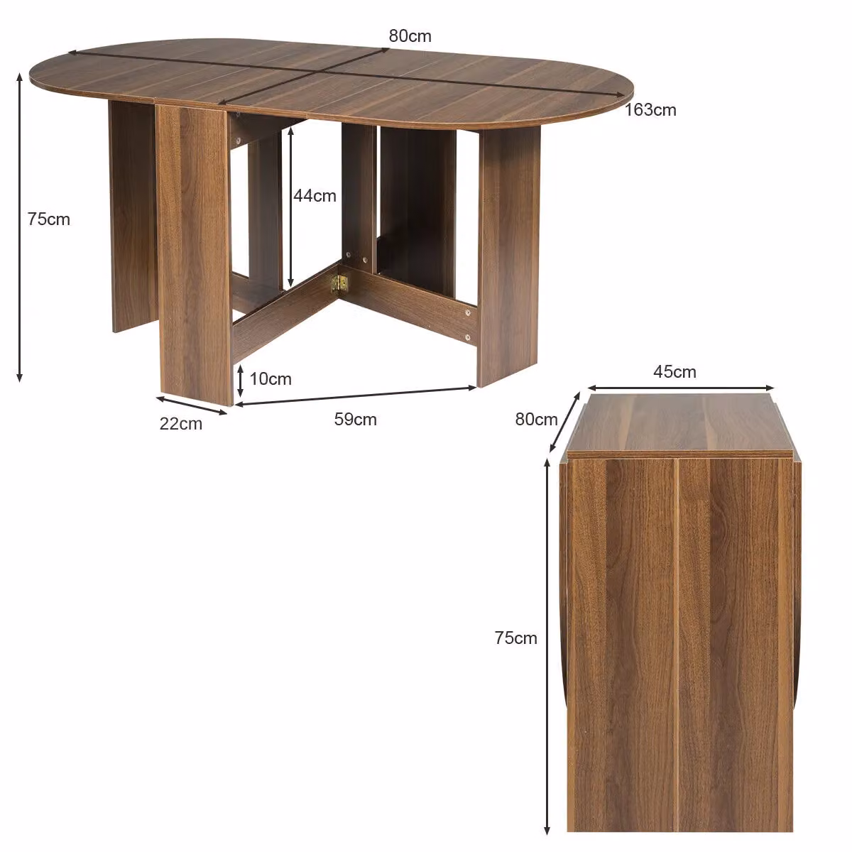 Costway 3-in-1 Folding Drop Leaf Dining Coffee Table and Writing Desk in Brown – 4