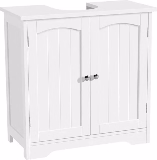 KORVIXA White Freestanding Under Sink Bathroom Storage Cabinet with Hinged Doors, W: 90 cm, H: 65 cm