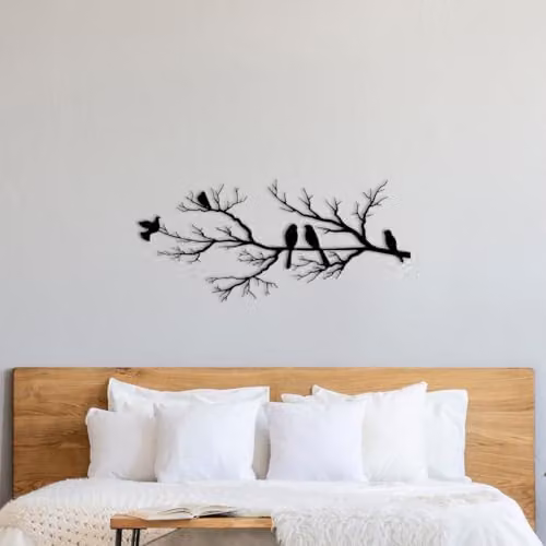 Your Home Rulez Black Metal Birds and Branch Wall Art, W: 60 cm, H: 30 cm
