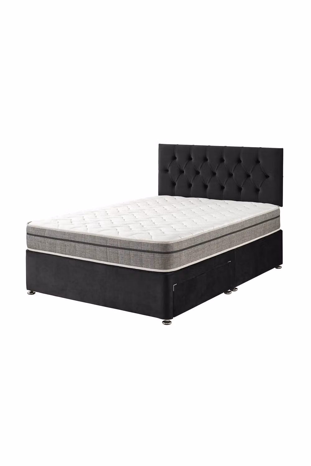 Aspire Olivier King Size Divan Bed with Hybrid Memory Pocket Mattress, Black Velvet Upholstered Fabric, Strutted Headboard and 2 Drawers, W/D/H: 180 x 200 cm – 4