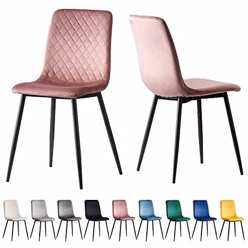 MCC Direct Lexi Set of 2 Velvet Fabric Dining Chairs with Metal Legs in Pink
