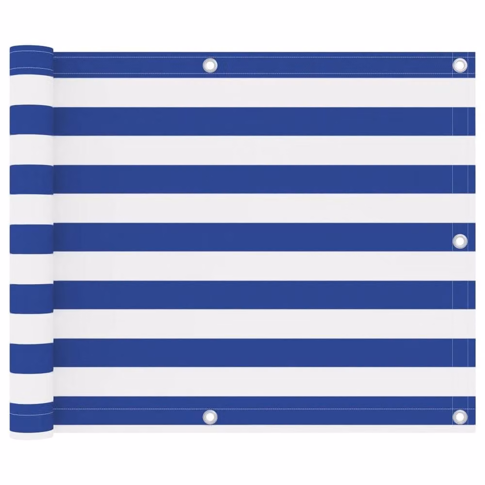 Berkfield Home Modern Balcony Screen in White and Blue Oxford Fabric, W: 75 cm, L: 400 cm – 2
