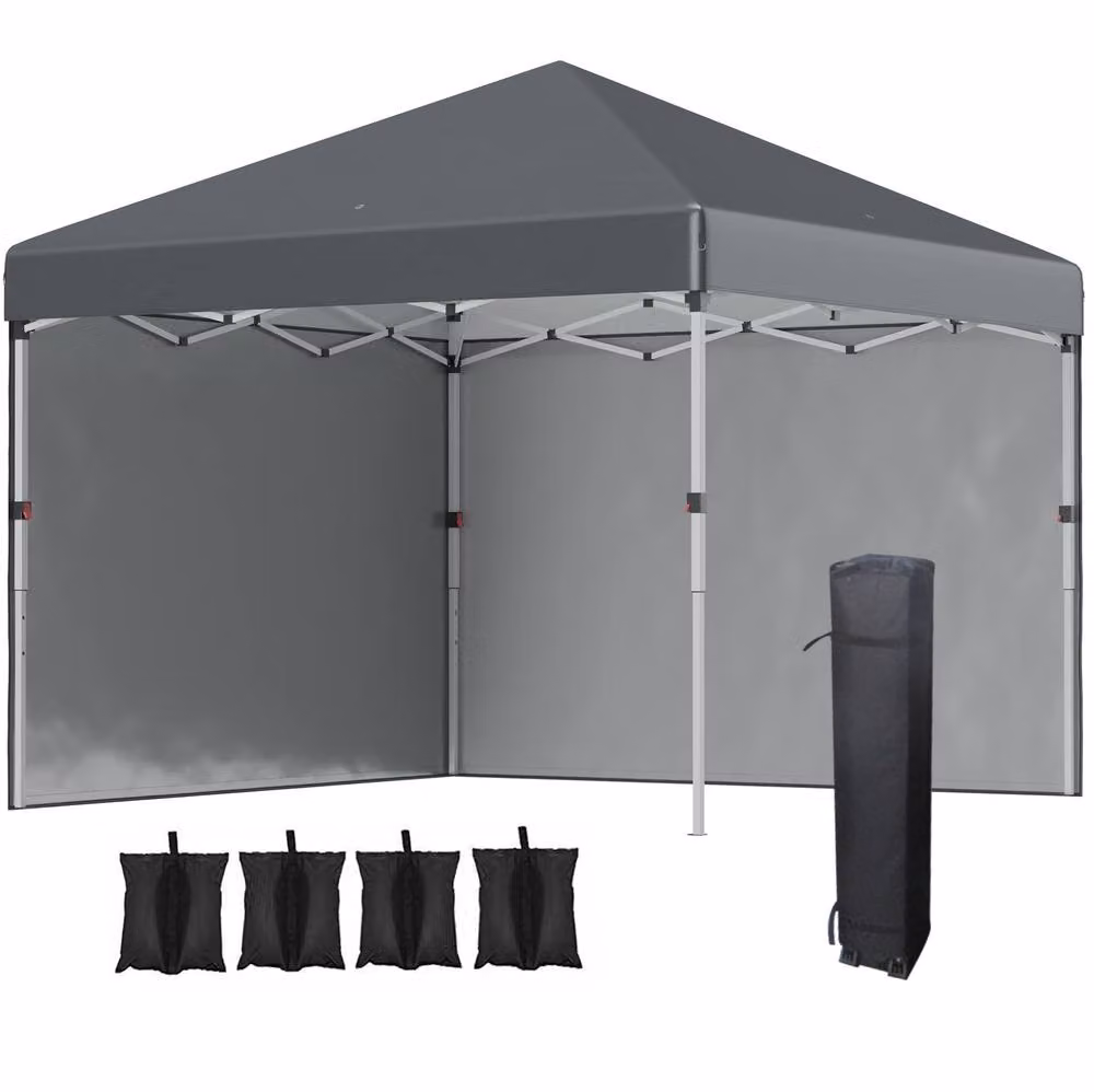 STILVORA Pop-Up Gazebo with 2 Sidewalls in Grey, W/D/H: 300 x 300 x 288 cm – 3