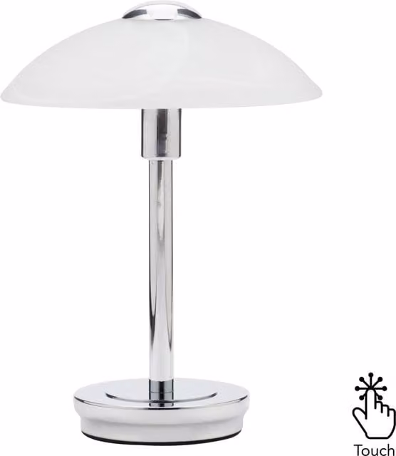 Litecraft Alabaster Shade Touch Table Lamp in Chrome with White and Grey Glass Dome