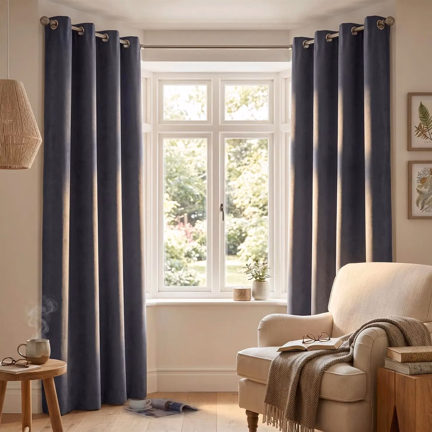 Luxury Living Grey Velvet Chenille Eyelet Curtains, Pair, Width: 142 cm, Drop: 229 cm – 4