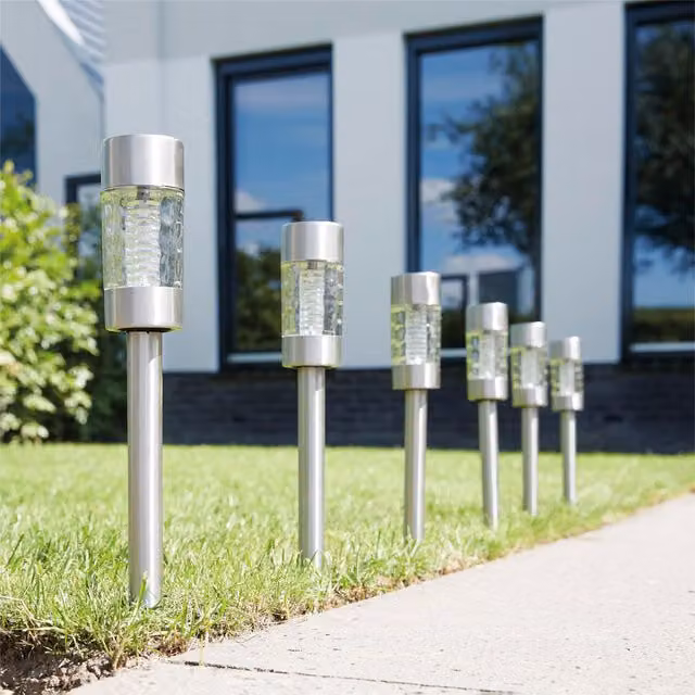 Luxform Solar Altea Light Pack of 4 in Chrome with Yellow Glass and Dusk Sensor