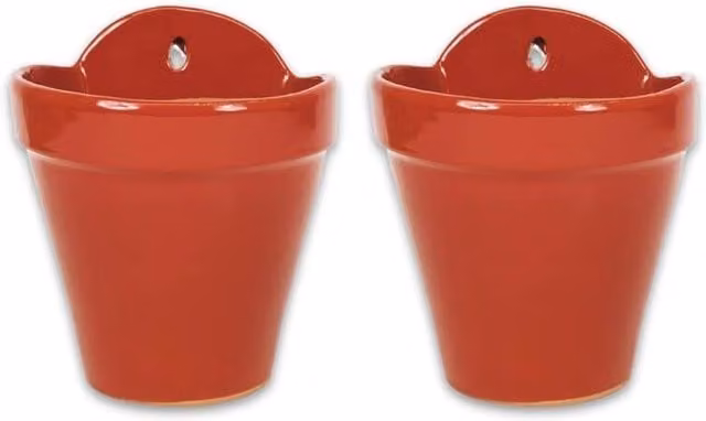 Verano Spanish Ceramics Red Hand Painted Dipped Ceramic Hanging Plant Pots, Set of 2, Diameter: 22 cm