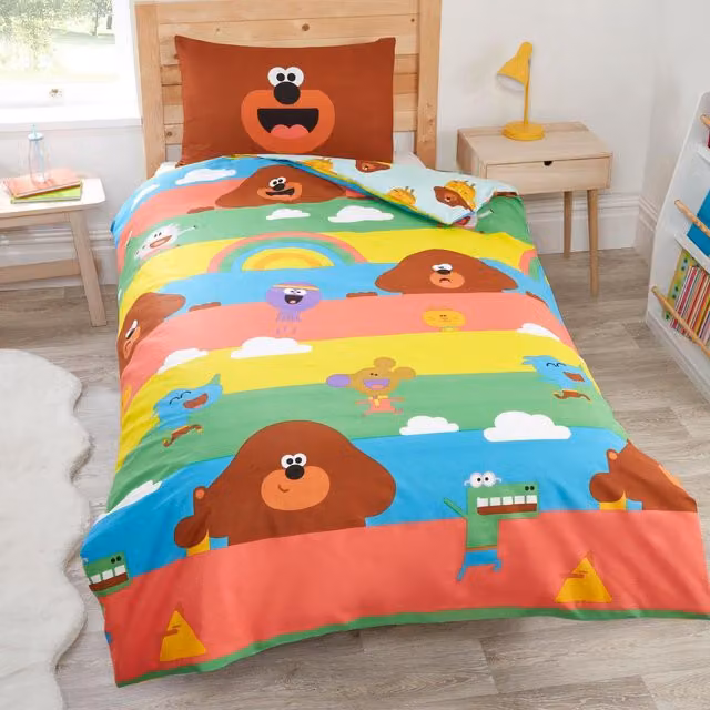 OHS Reversible Striped Childrens Duvet Cover Set, Red and Multicolour, 90x200 cm