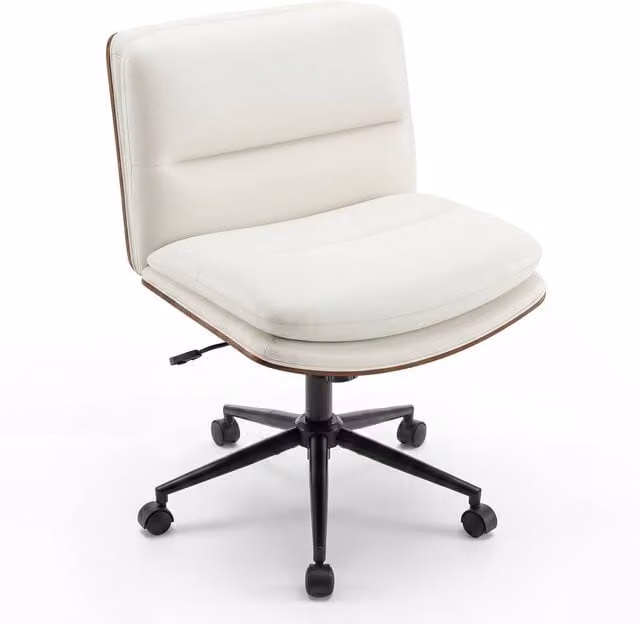 Costway Armless Swivel Office Chair in White with Height Adjustment and Castors