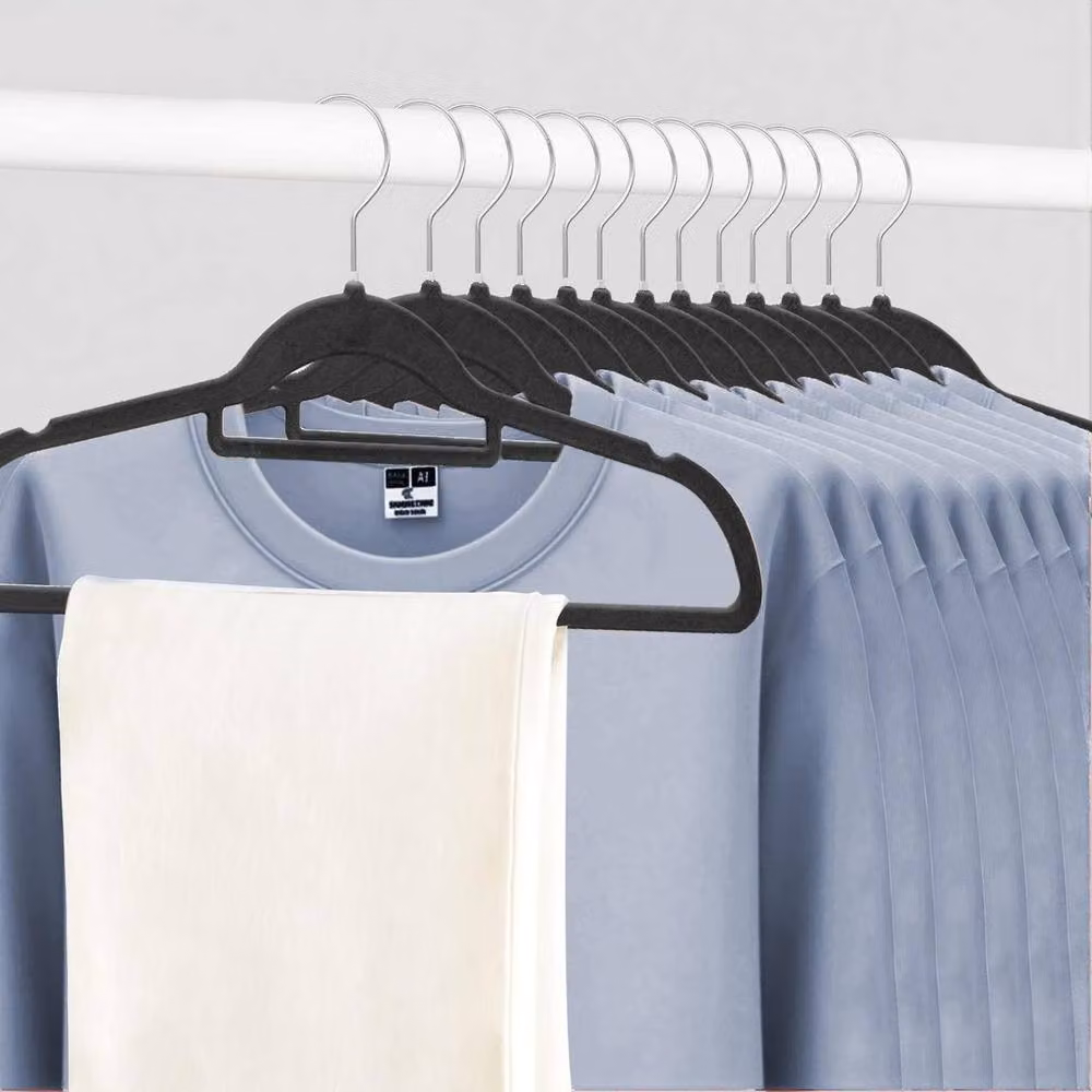 KORVIXA 30 Pack Black Non Slip Velvet Flocked Clothes Hangers with Swivel Hook – 3
