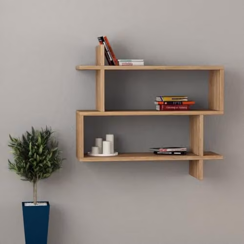 Calicosy Paralel Wall-mounted Hanging Shelf in Oak Wood Finish, Brown, W: 70 cm, D: 22 cm, H: 22 cm – 2