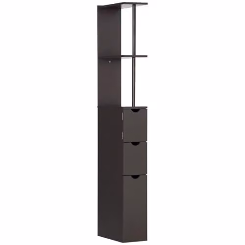 HOMCOM Freestanding Tall Bathroom and Kitchen Storage Cabinet in Brown with Internal Shelves and Drawers