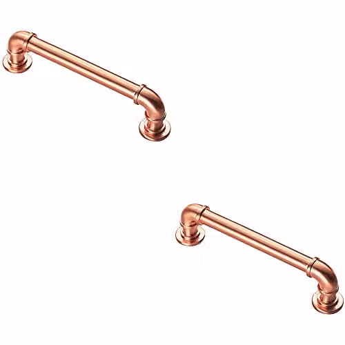 Loops 2-Pack Pipe Design Bar Cabinet Pull Handles in Satin Copper, 128mm Fixing Centres
