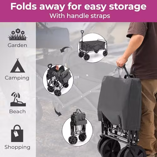 Neo Heavy Duty Large Capacity Foldable Collapsible Garden Trolley Cart in Grey, W/D/H: 88.0 x 75.0 x 46.0 cm – 4