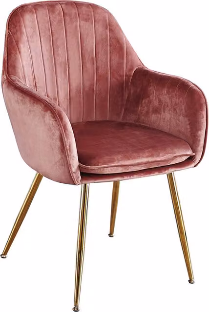 LPD Home Pair of Lara Dining Chairs in Vintage Pink Velvet with Gold Metal Frame