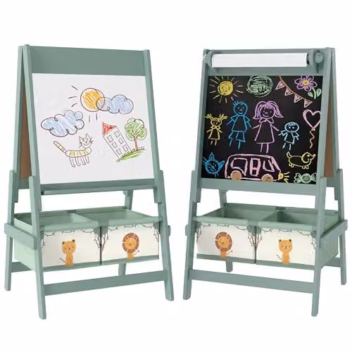 AIYAPLAY 3-in-1 Art Easel for Kids with Whiteboard and Blackboard, Green – 1