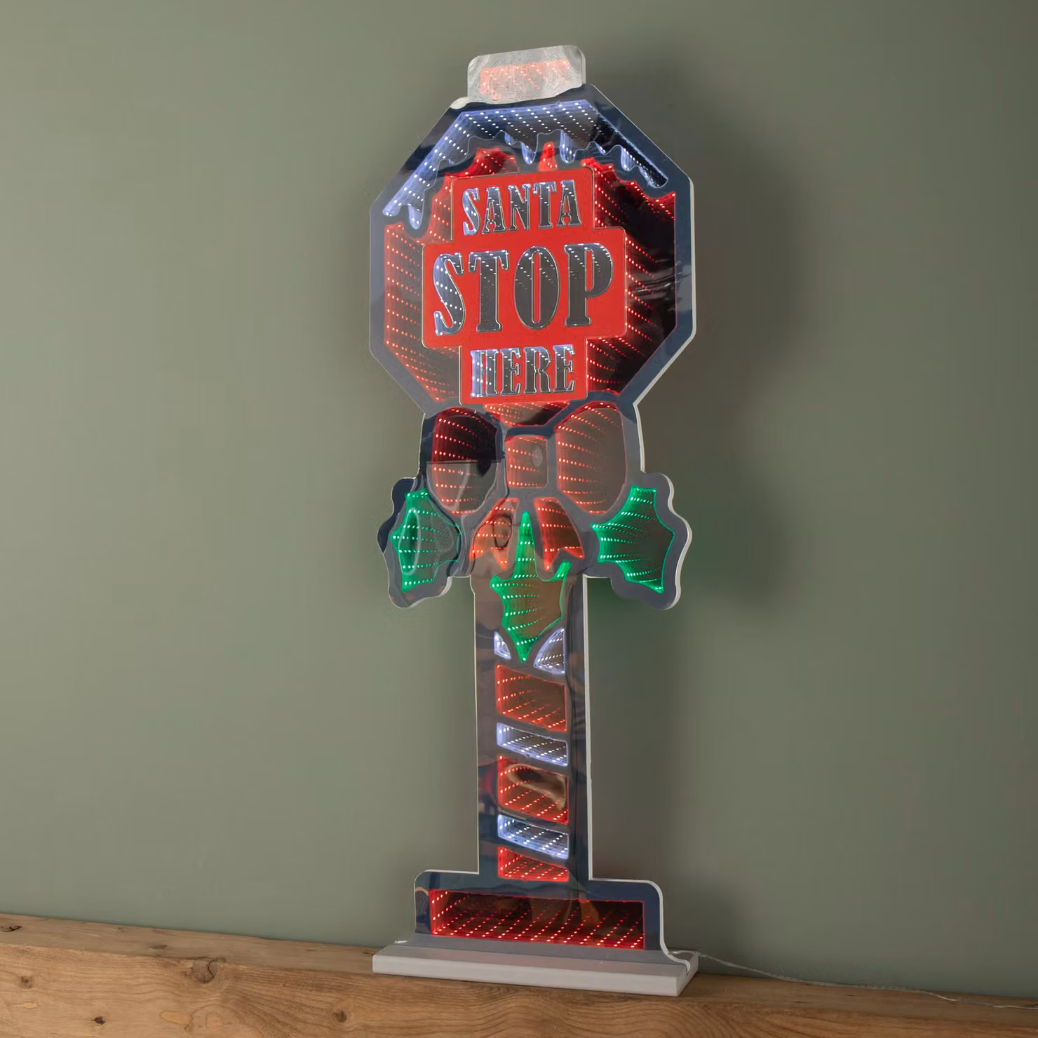 Samuel Alexander Multicolour Santa Stop Here Sign Christmas Infinity Decoration with LED Lights, Height: 90 cm – 2