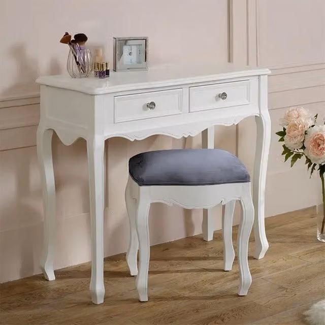 Melody Maison Victoria White and Grey Shabby Chic Dressing Table and Stool Set