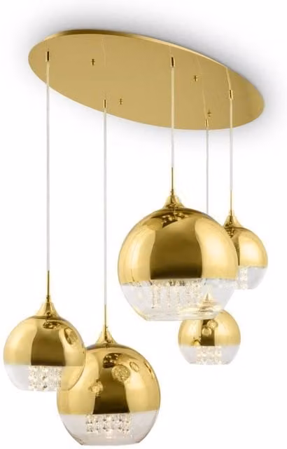 Netlighting Modern Fermi 5 Light Gold Cluster Pendant Ceiling Light with Glass and Crystal