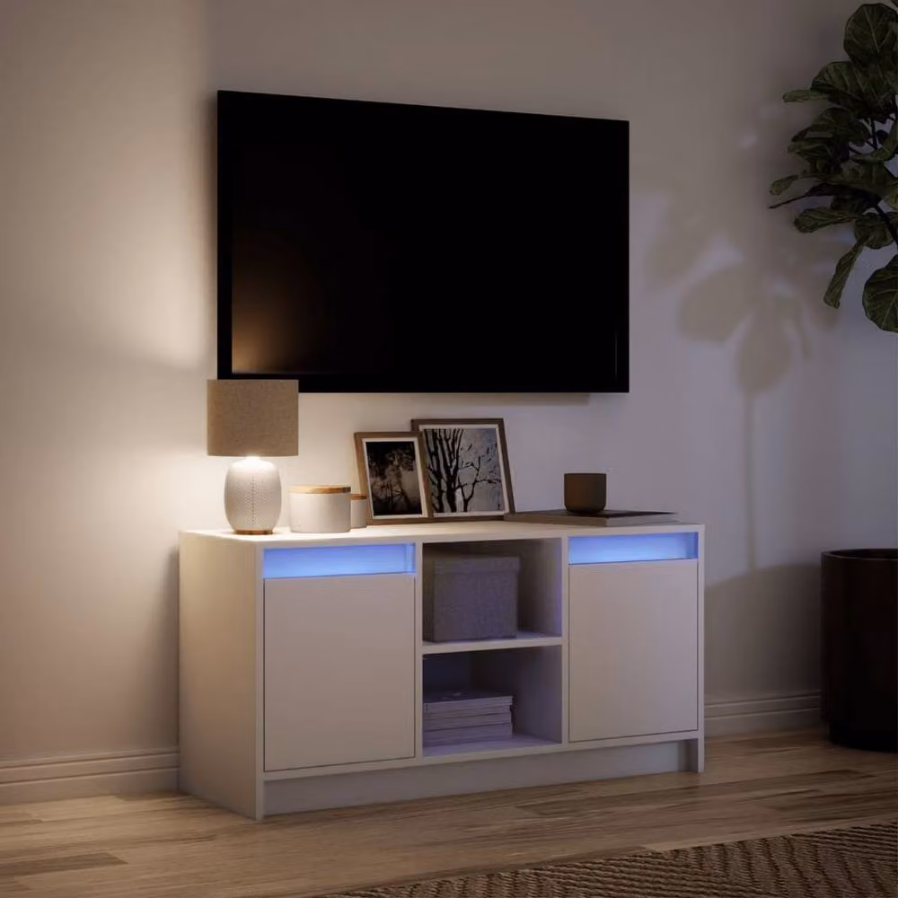 Berkfield Home Modern White LED TV Cabinet in Matt MDF, W/D/H: 100 x 34 x 50 cm – 3
