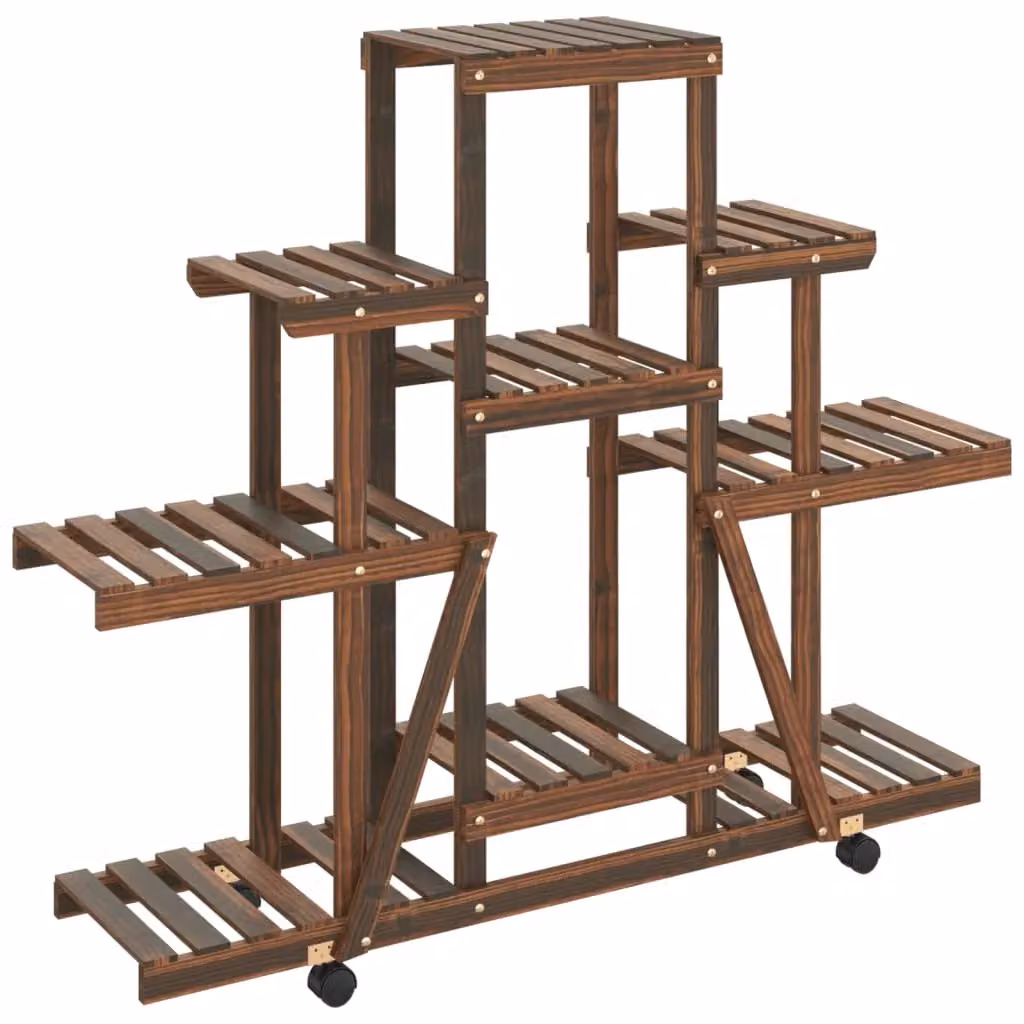 Berkfield Home Retro Wooden Flower Stand with Wheels in Brown, W/D/H: 110 x 25 x 101 cm – 2