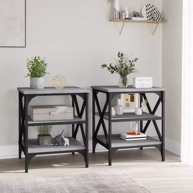 Berkfield Home Set of 2 Grey Sonoma Side Tables in Engineered Wood, W/D/H: 40 x 42 x 50 cm