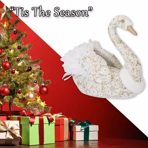 VFM e-Store Christmas Glitter Swan Tabletop Decoration, White, W: 35 cm, H: 18 cm – 5