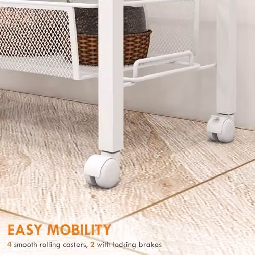 HOMCOM 3-Tier Multifunction Kitchen Trolley on Wheels, White – 3