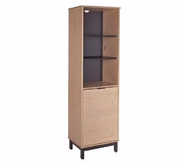 Industrial 1 Door 2 Shelf Bookcase Brown Sturdy Storage Unit for Home or Office