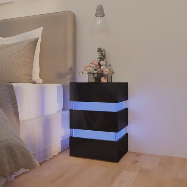 Berkfield Home LED Bedside Cabinet in High Gloss Black, W/D/H: 45 x 35 x 67 cm – 1