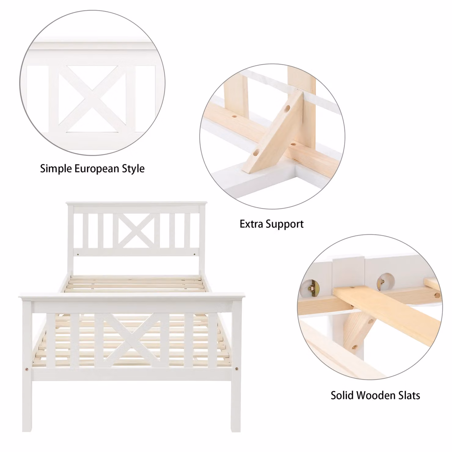 HomeTouch Sasha White Solid Pine Single Bed Frame with 2 Drawers W/D/H: 90 x 190 cm – 3
