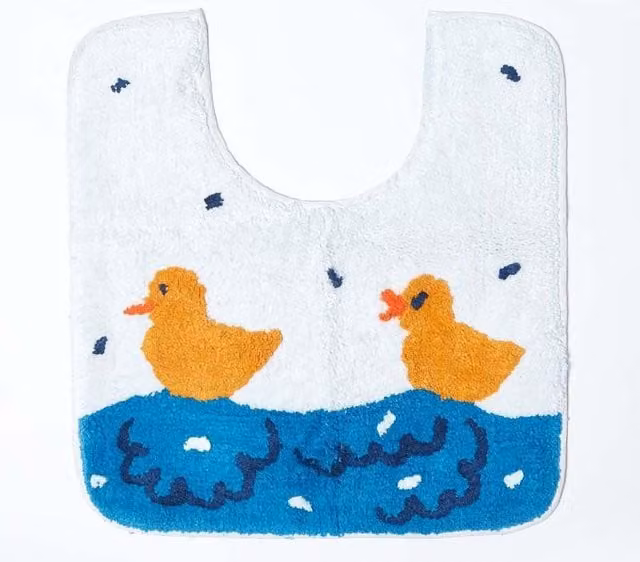 Homescapes Duck Pond Pedestal Mat, Blue and Multicolour, W/D: 45 x 50 cm, 100% Cotton, Non-Slip and Washable – 1