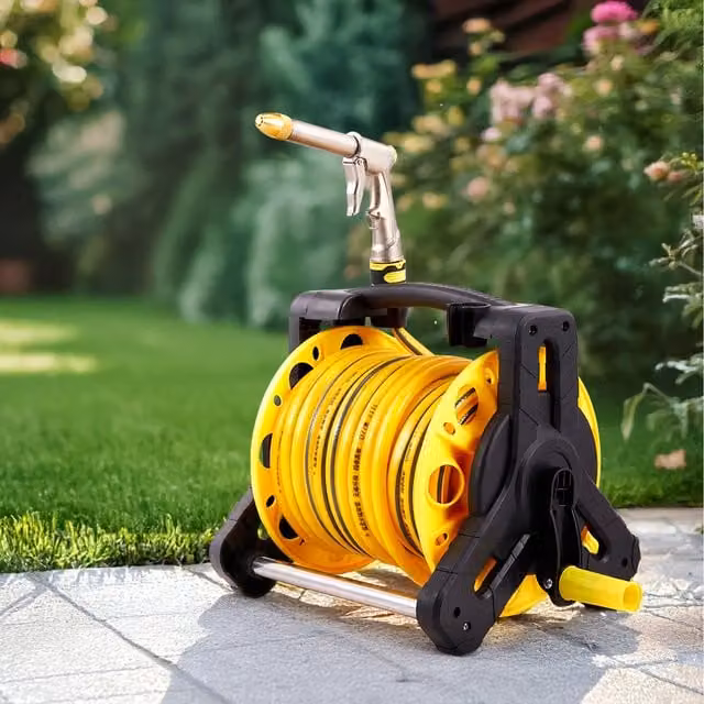 Breeins Portable Watering Hose Reel Cart Set with 3-Mode Spray Gun, Yellow, 25m