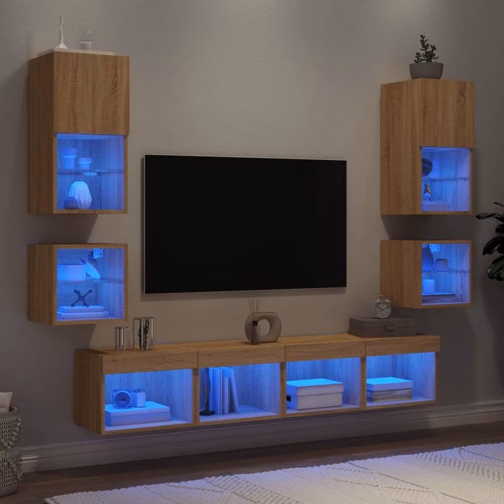 Berkfield Home 8 Piece Modern TV Wall Unit Set with Integrated LED Lighting in Sonoma Oak Brown – 2