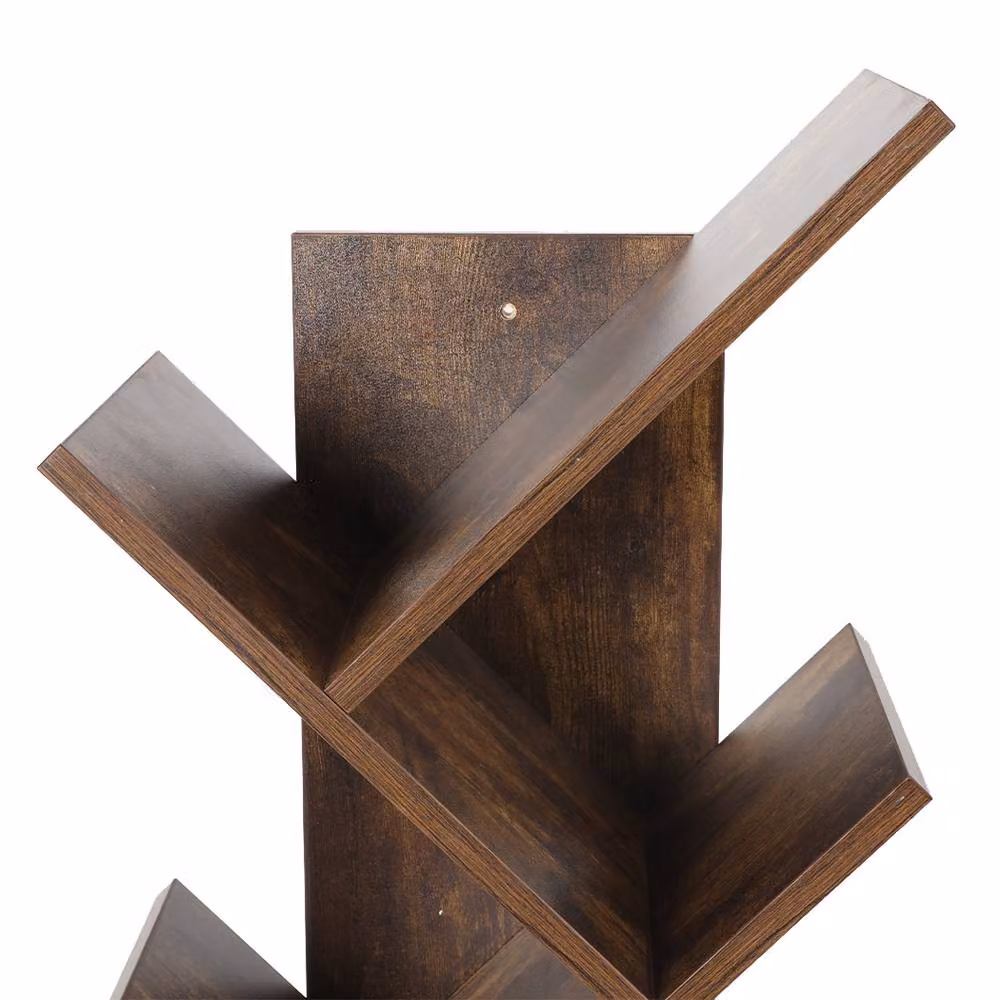 Levede 8-Tier Tree Bookshelf in Brown Rustic Wood and MDF – 4