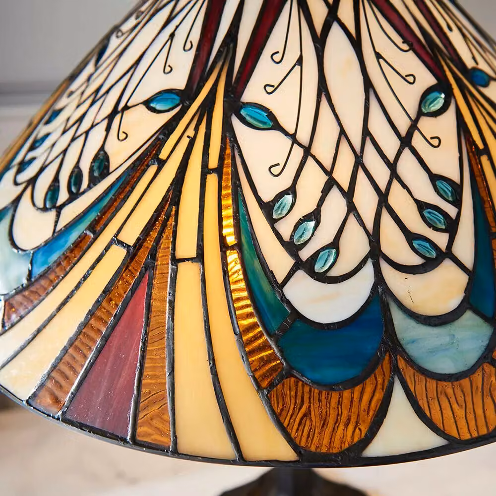 Loops Tiffany Glass LED Table Lamp in Dark Bronze and Multicolour Glass – 2