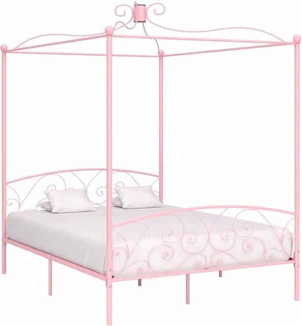 Berkfield Home Pink Metal Canopy Bed Frame W: 160 cm, D: 200 cm
