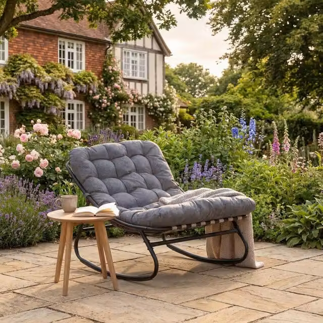 Rosewood & Stone Home Studley Grey Rocking Chair in Sheesham Wood, H 101.0 x W 78.0 x D 74.0 cm
