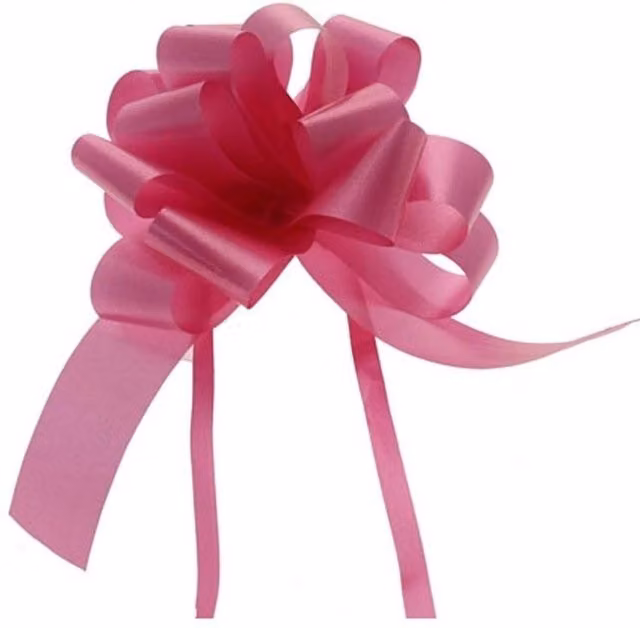 Kingsbury Gifts Pack of 30 Pink Plastic Pull Bow Ribbons, Width: 3.1 cm