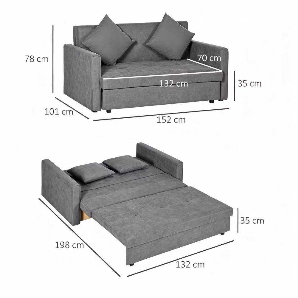 STILVORA 2-Seater Grey Fabric Sofa Bed with Storage and Scatter Cushions – 4