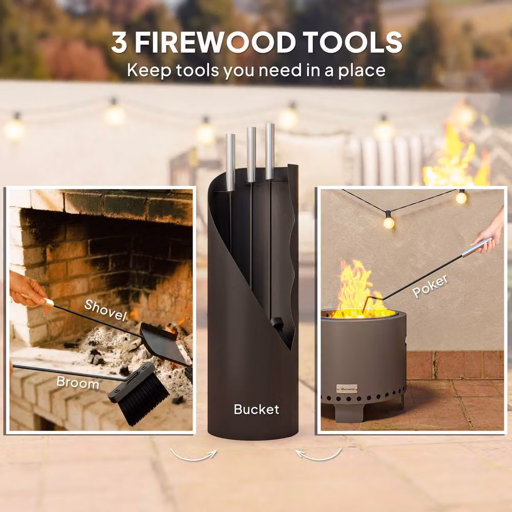 STILVORA Metal Fireplace Tools Set with Bucket in Black – 5