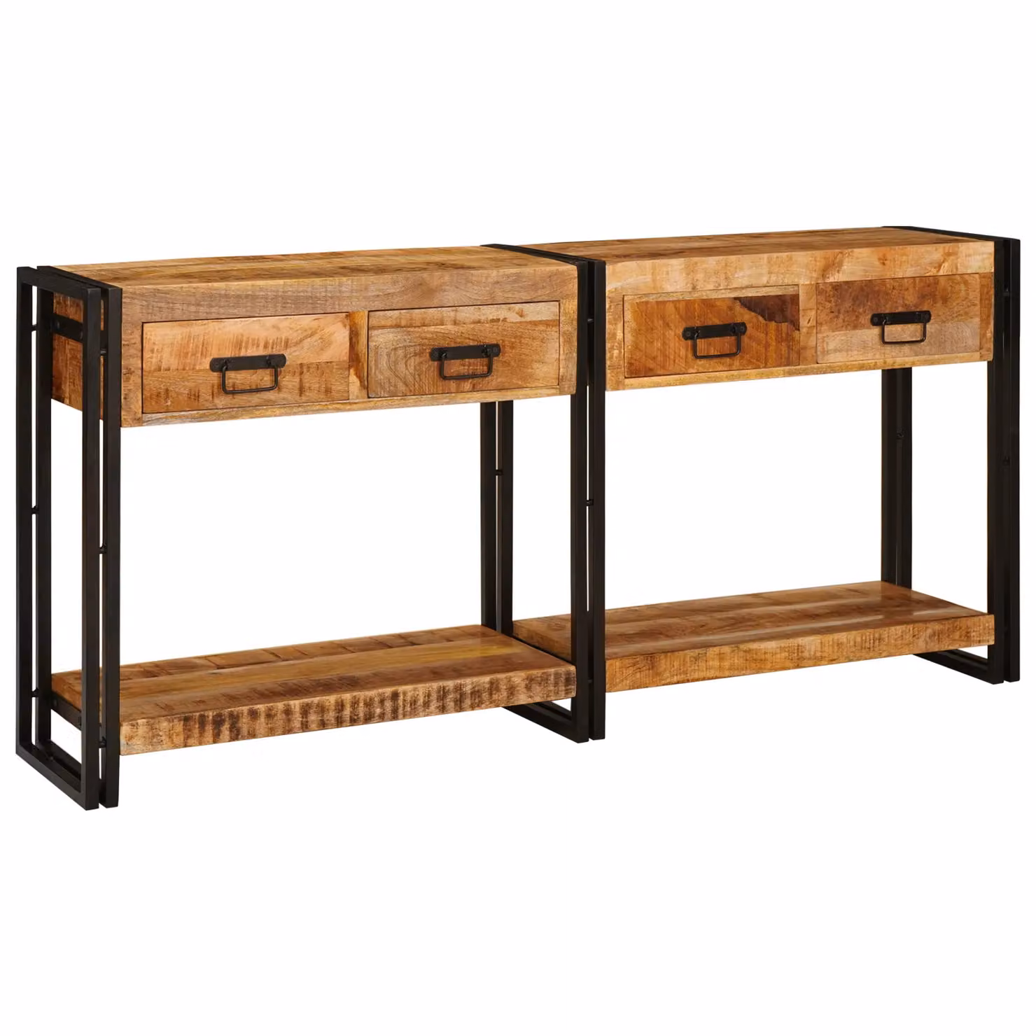 Berkfield Home Set of 2 Rustic Brown Solid Mango Wood Console Tables with Drawer and Shelf – 2